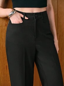 Uhlyne Fall Women Clothes Women's Casual Business Minimalist Design Pocket Flared Woven Pants Casual Outfits Spring - Black - View 5