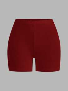 SHEIN EZwear 女士黑色和酒红色休闲针织修身七分打底裤两件套，夏季 - 彩色 - 查看 4