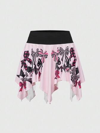 J-Fashion Y2K Stil Schleife asymmetrischer Saum rosa Mini Rock für Frauen