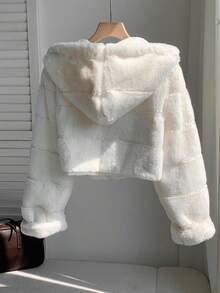 Comfortcana Women's Fashionable White Short Hooded Faux Fur Coat In Fall/Winter - White - View 2