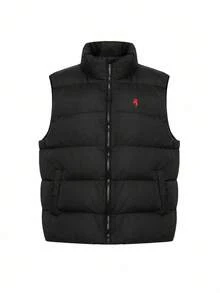 DAZY 男士冬季刺绣图案黑色保暖背心夹克 - 黑色 - 查看 3