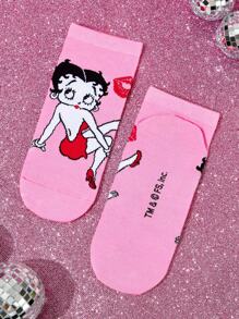 Betty Boop x SHEIN 5 Pairs Soft & Breathable Moisture-Wicking Casual Women Ankle Socks With Heart & Dog Fashionable And Cute Colorful Short Socks Reinforced Toe & Heel For Durabiliy Sumner All-Match,Gift Ideas,Party,Holiday,Valentine's Day - Multicolor - View 12