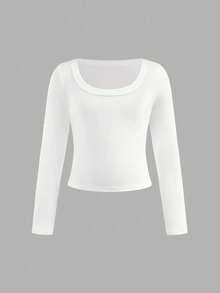 SHEIN Girlism 3件套少女休闲修身短款喇叭袖简约V领长袖T恤，黑/灰/白秋冬3件装上衣 - 彩色 - 查看 9