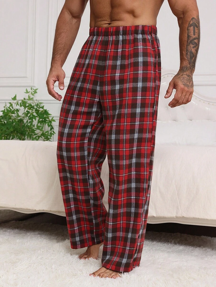 DAZY Spodnie dresowe męskie w czerwoną kratę, jesień, piżama jesienna