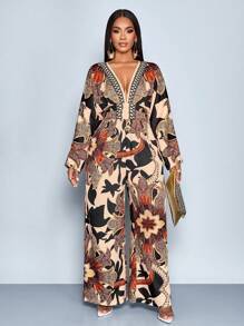 SOLERSUN Tuta elegante da donna con maniche a pipistrello e stampa a catena - Castano - Visualizzare 5