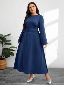 Modelyn Đầm dài buộc dây thanh lịch, thoải mái, kín đáo, cỡ lớn cho nữ - Màu xanh hải quân - Xem 6