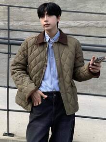 DAZY Abrigo acolchado y acolchado de invierno para hombre con cuello texturizado marrón, chaqueta verde militar - Verde militar - Ver 9