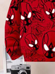 SHEIN Baby Boy Casual Loose Comfortable Spider Graphic Soft Knit Hoodie Sweatshirt, Suitable For Autumn/Winter