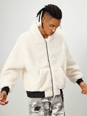 Street Life Men's Loose Fit Hooded Jacket In Plush Fabric , Fall Winter