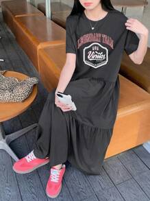 DAZY 女式印花中长款T恤连衣裙，春夏