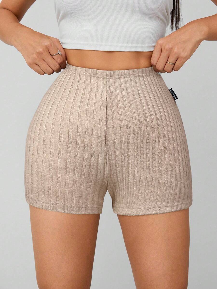 SHEIN PETITE Summer Marled Knit Biker Shorts - Apricot - View 1