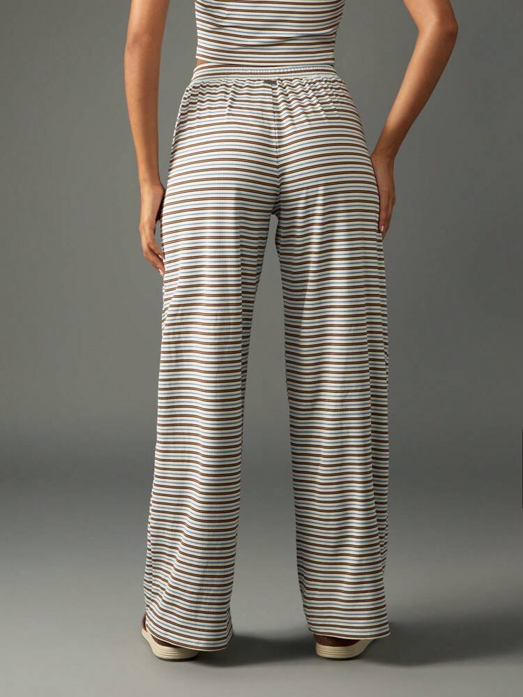 Missguided x Playboy Striped Ribbed Wide Leg Palazzo Pants With Drawstring
