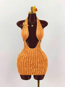 Amplova Đầm ôm body ngắn hở lưng, hở lưng, kiểu dáng du lịch biển gợi cảm mùa hè cho nữ - trái cam - Xem 1