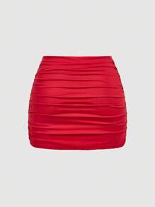 SHEIN MOD Plus Size Women's Multi-Pack Bodycon Mini Skirts, Casual & Versatile - Red - View 6