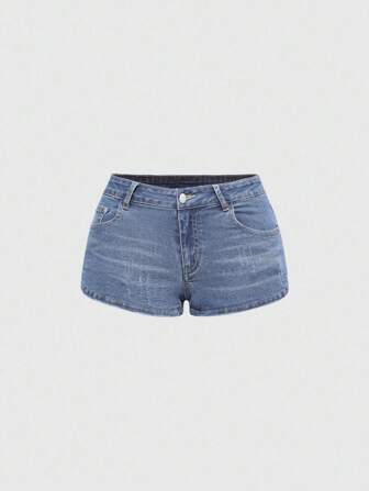 Grunge Punk Shorts vaqueros mini con cintura ultra baja y desgastados, estilo retro Y2K para mujer