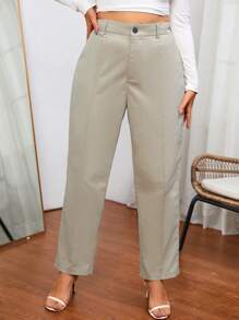 SHEIN Essnce 大碼素色高腰接縫細節直筒褲