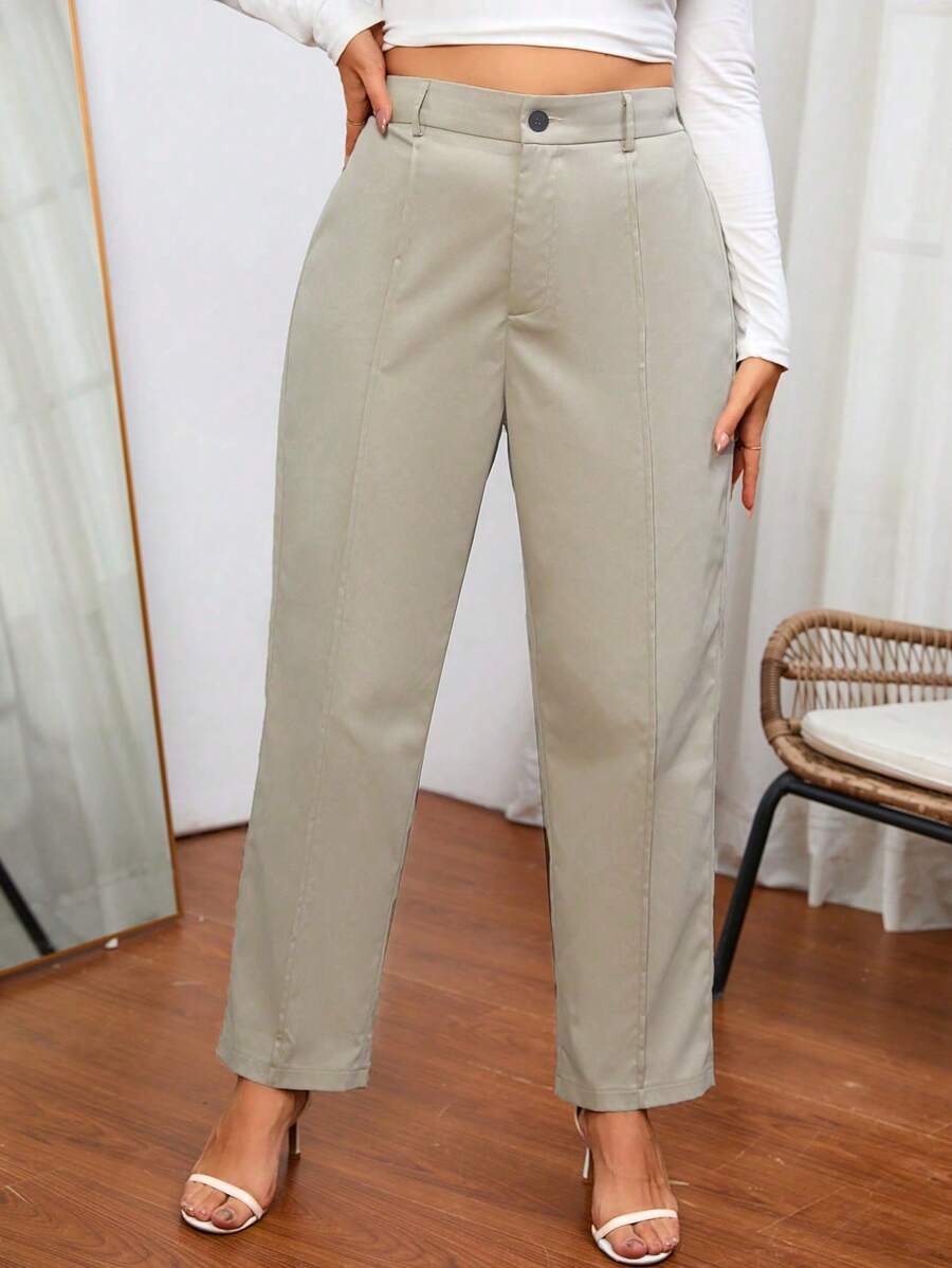 SHEIN Essnce 大碼素色高腰接縫細節直筒褲