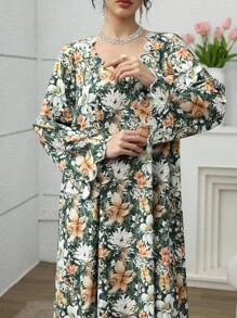 Yasmyna 优雅复古浪漫花卉和珍珠装饰女士宽松休闲连衣裙，适合通勤和户外穿着 - 彩色 - 查看 6