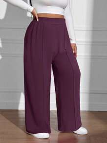 SHEIN EZwear Gerade geschnittene Hose Einfarbig für Große Größen, minimalistischer Stil, geeignet für den Alltag - Bordeaux - Übersicht 2