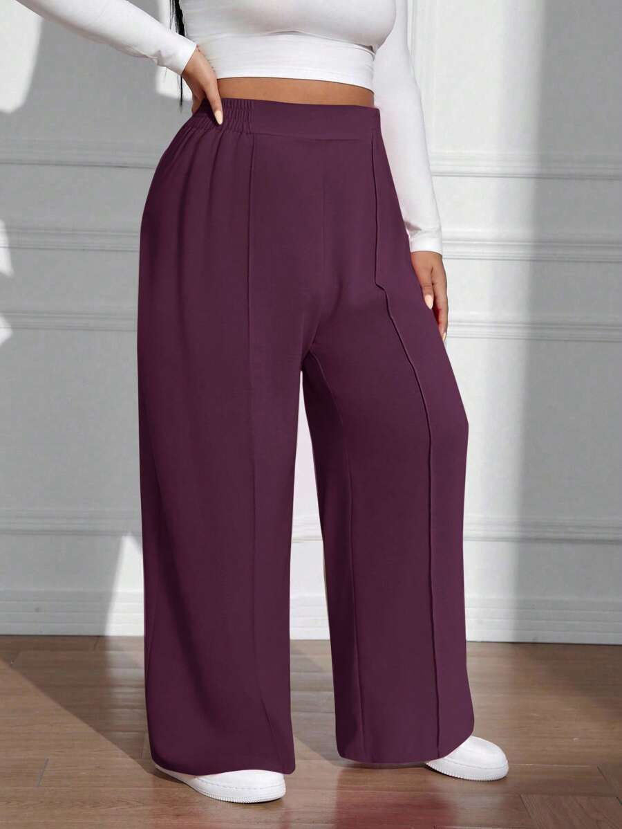 SHEIN EZwear Gerade geschnittene Hose Einfarbig für Große Größen, minimalistischer Stil, geeignet für den Alltag