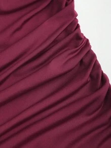 Sweetra New Design Halter Neck Spiral Gold Jewelry Cinched Waist A-Line Mini Dress - Burgundy - View 4