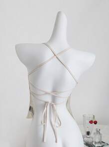 SHEIN Unity Áo hai dây đính hạt gợi cảm cho nữ - trắng - Xem 2