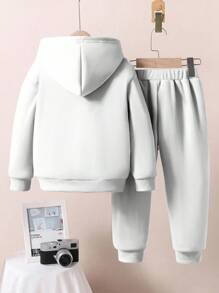 SHEIN Conjunto de sudadera con capucha y manga larga de diseño minimalista para niños pequeños, estilo deportivo y casual, cómodo para otoño/invierno