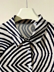 SHEIN LUNE CURVE 大码女士时尚衬衫，适合夏季 - 黑色 - 查看 4