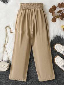 Girls Shirred Waist Bow Front Trousers - Khaki - View 2