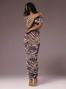 MUSERA Váy xuyên thấu trễ vai, cổ xẻ, xếp ly hai bên, họa tiết da báo phối hợp, ôm sát cơ thể, chất liệu lưới, thích hợp cho kỳ nghỉ hè, lễ hội, buổi tối hẹn hò, đám cưới, sinh nhật, câu lạc bộ, tiệc tùng gợi cảm, đi du thuyền, tiệc tùng, thanh lịch, Ibiza, dịp đặc biệt, nữ tính, dễ thương - Nhiều màu - Xem 6