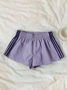Comfortcana 女士侧条纹松紧腰宽松休闲短裤，夏季 - 紫色 - 查看 7