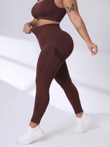 Easithlete Legginsy damskie, długie, dzianinowe, obcisłe, w dużych rozmiarach, z szybkoschnącego materiału, idealne do aktywnego stylu życia. Brązowe legginsy kompresyjne. Legginsy kompresyjne. Bezszwowe legginsy do jogi. Damskie spodnie.