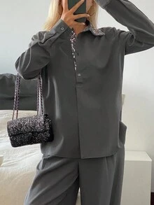 DAZY Women's Loose Sequin Collar Long Sleeve Pullover Casual Vintage Shirt, Autumn/Winter