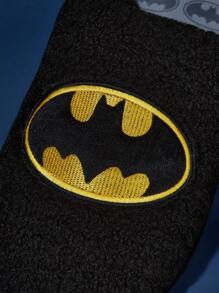 BATMAN X SHEIN 时尚金色刺绣男女防滑室内拖鞋柔软毛绒保暖冬季家居鞋耐用鞋底黑色，居家卧室空调房春秋季男女通用 - 黑色 - 查看 3