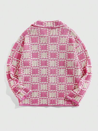 Street Life Pull ample à manches longues avec motif jacquard à carreaux pour hommes