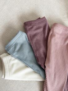 SHEIN 3pcs/Set Baby Girls' Casual Versatile Ribbed Knit Solid Color Elastic Waist Leggings, Suitable For Autumn/Winter, Daily Wear, Home & Outdoor - Multicolor - View 6