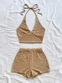 Soleia 女士针织纹理露背两件套，性感派对约会夜海滩度假夏季服装，适合节日约会、下午茶、婚礼季节、海滩邮轮度假、城市公路旅行度假、波西米亚风度假、音乐节 - 卡其色 - 查看 6