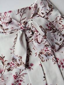 Franclia Women's Floral Print Twist Waist Elegant A-Line Skirt - White - View 4