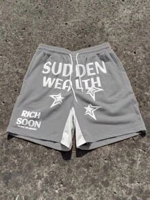 Manfinity Roghcode Quần short nam thời trang mùa hè rộng rãi, có dây rút đa năng - Màu Xám nhạt - Xem 3