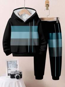 SHEIN 2Pcs Young Boys Casual Loose Fit Thermal Lined Hoodie & Sweatpants Set, Suitable For Autumn And Winter - White - View 2