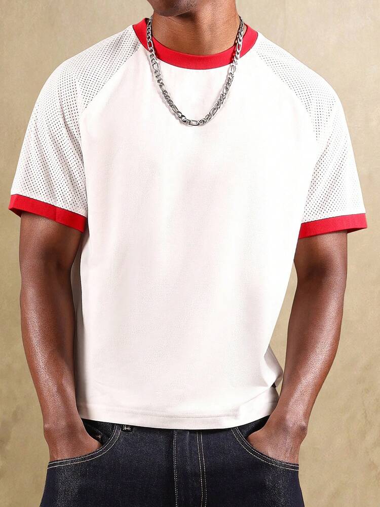 Raglan Sleeve T-Shirt With Mesh Panels And Ringer Design