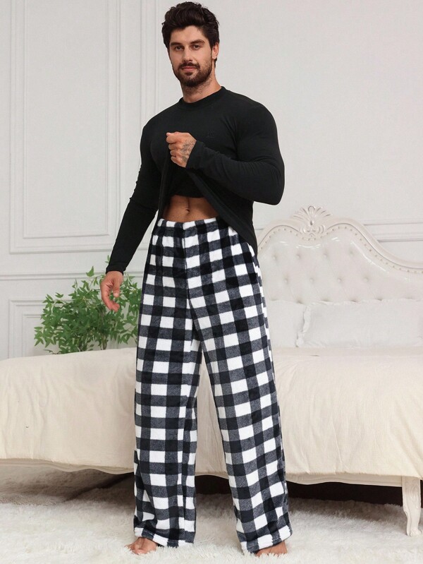 DAZY Herren karierte Flanell Lounge Hose, flauschiger Pyjama für den Herbst