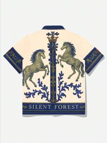 ROMWE MEN Men's All-Over Print Button Vintage Casual Short Sleeve Polo Shirt - Multicolor - View 2