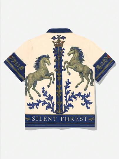 Street Life Men's All-Over Print Button Vintage Casual Short Sleeve Polo Shirt