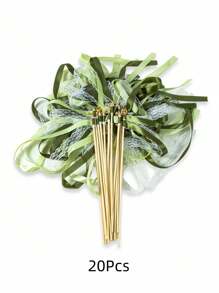 10/20pcs Ribbon Wands With Triple Lace Ribbon And Gold Bell Party Wand Party Favors Streamers Ribbon Sticks Magic Fairy Wands For Wedding Decors(Green)