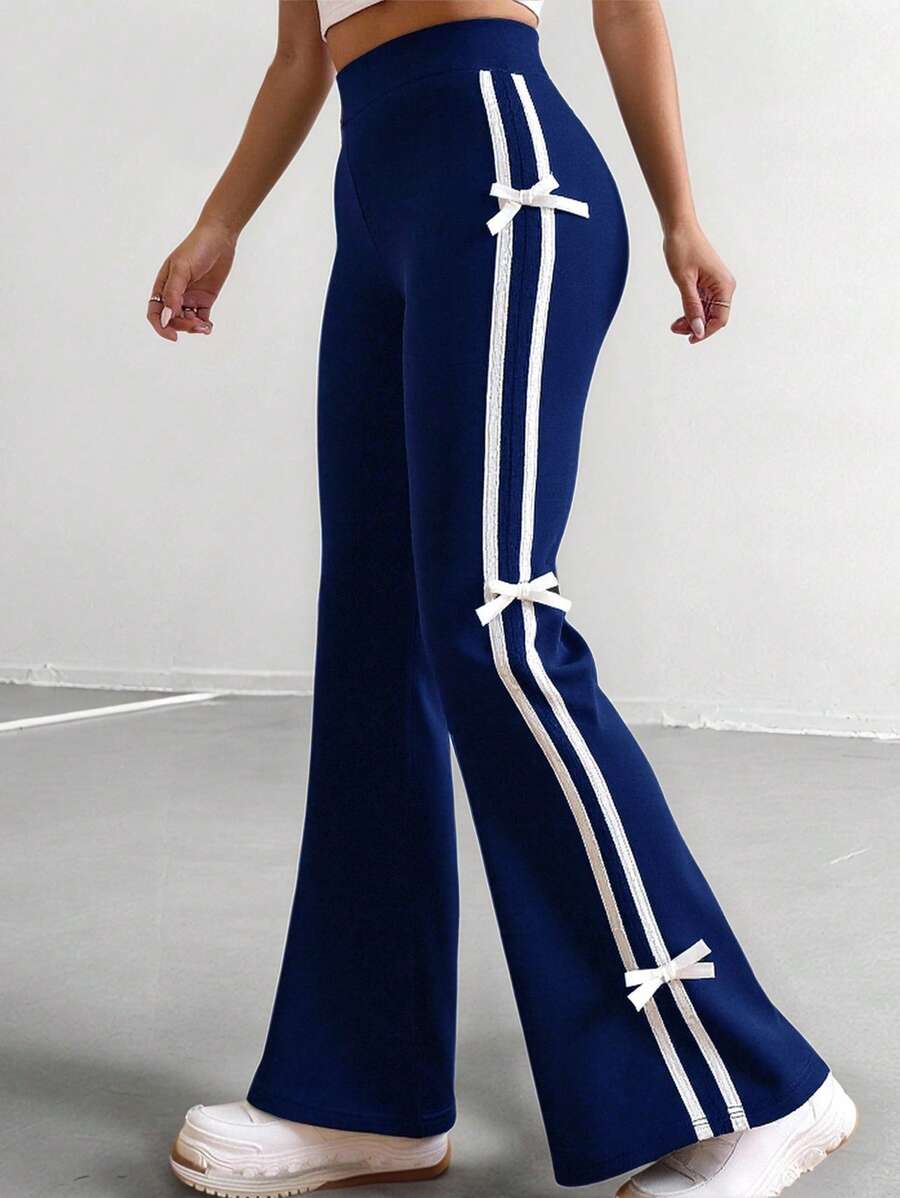 Tween Girls Casual American College Style Green Striped Pants Fall Winter - Navy Blue - View 1