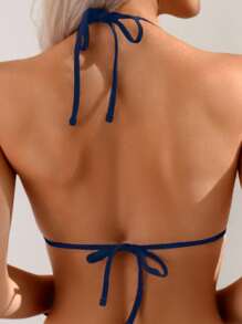 1pc Solid Color Sexy One-Piece Swimsuits For Beach, Popular In Spring/Summer - Navy Blue - View 3