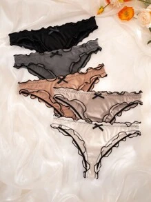 PetitDoll Quần lót liền mạch có viền nơ tương phản sóng 5 chiếc/gói - Nhiều màu - Xem 4