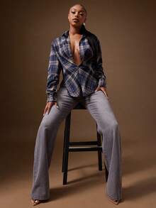 Denimoi Camicia casual a quadri con scollo basso e dettaglio attorcigliato davanti - blu polveroso - Visualizzare 2