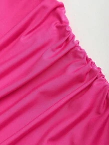 SHEIN Unity Thiết kế mới Halter Spiral Gold Decor Cinched Waist Cake Skirt Hem Mini Dress dành cho nữ - Màu Hồng Tươi - Xem 4
